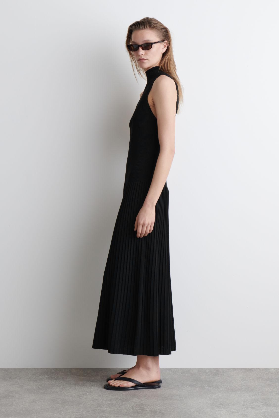 PLEATED HIGH-NECK MAXI DRESS Product Image