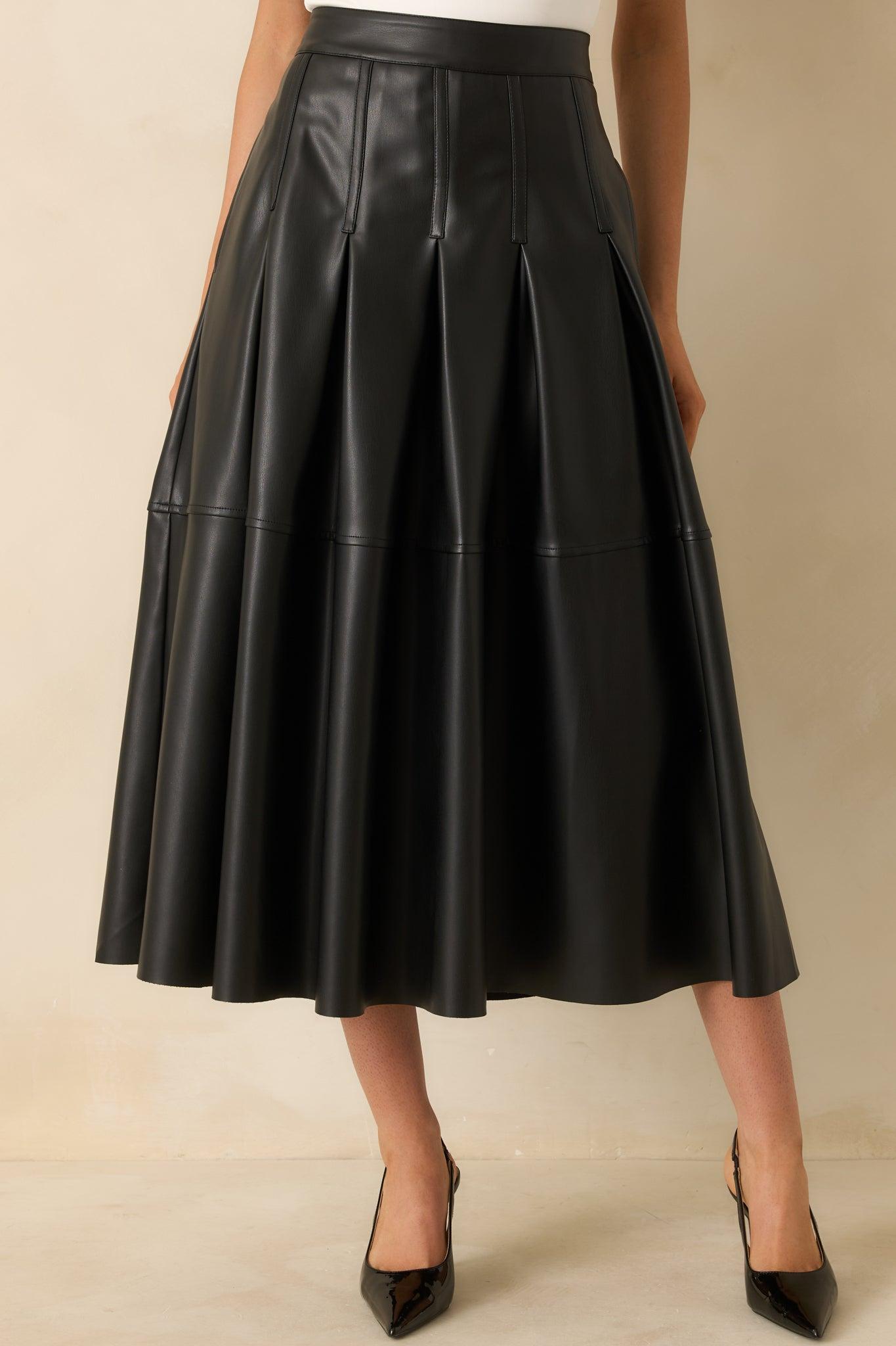Cut To Perfection Black Faux Leather Pleated Midi Skirt Product Image
