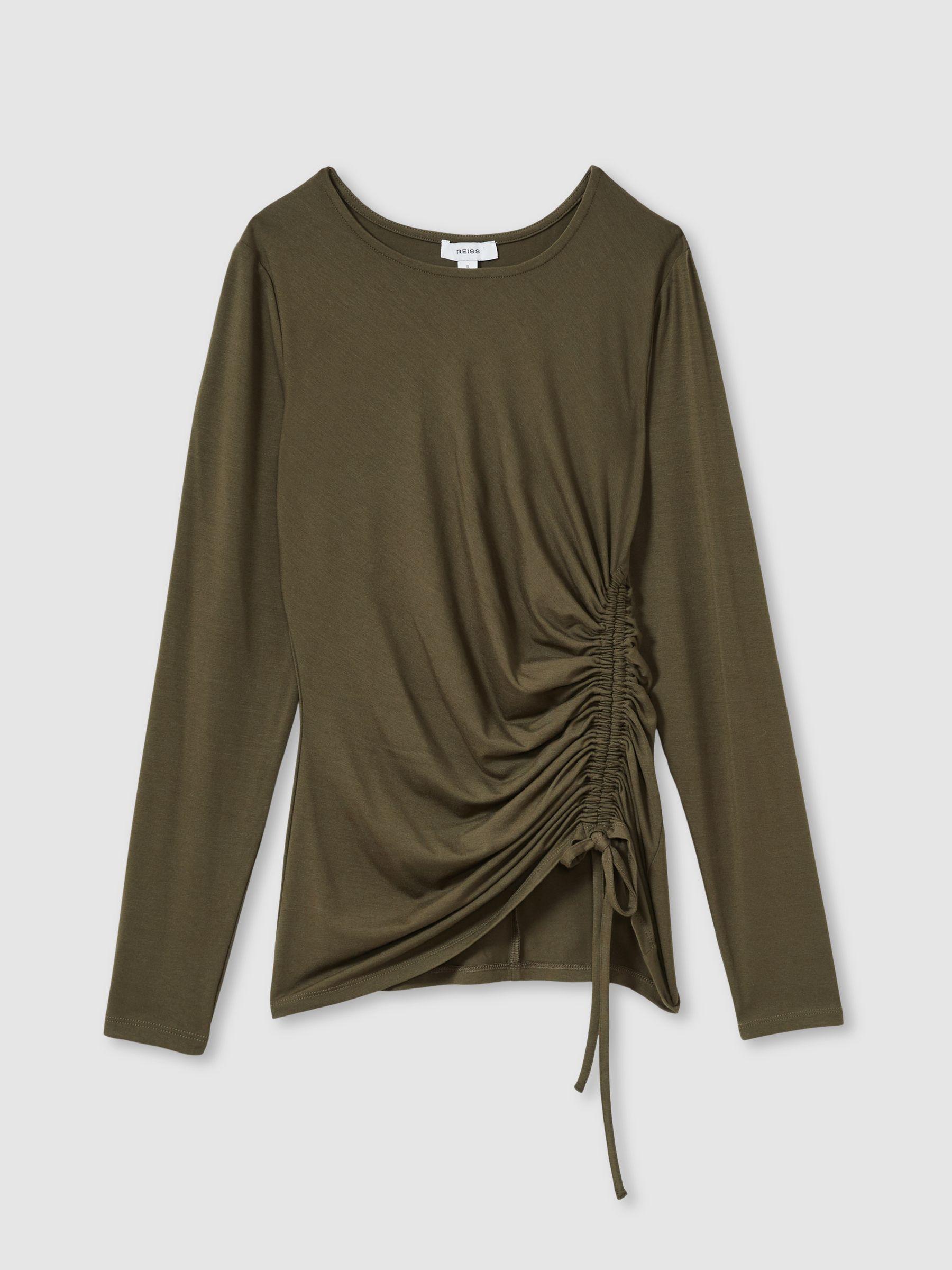 Jersey Ruched Top in Khaki Product Image