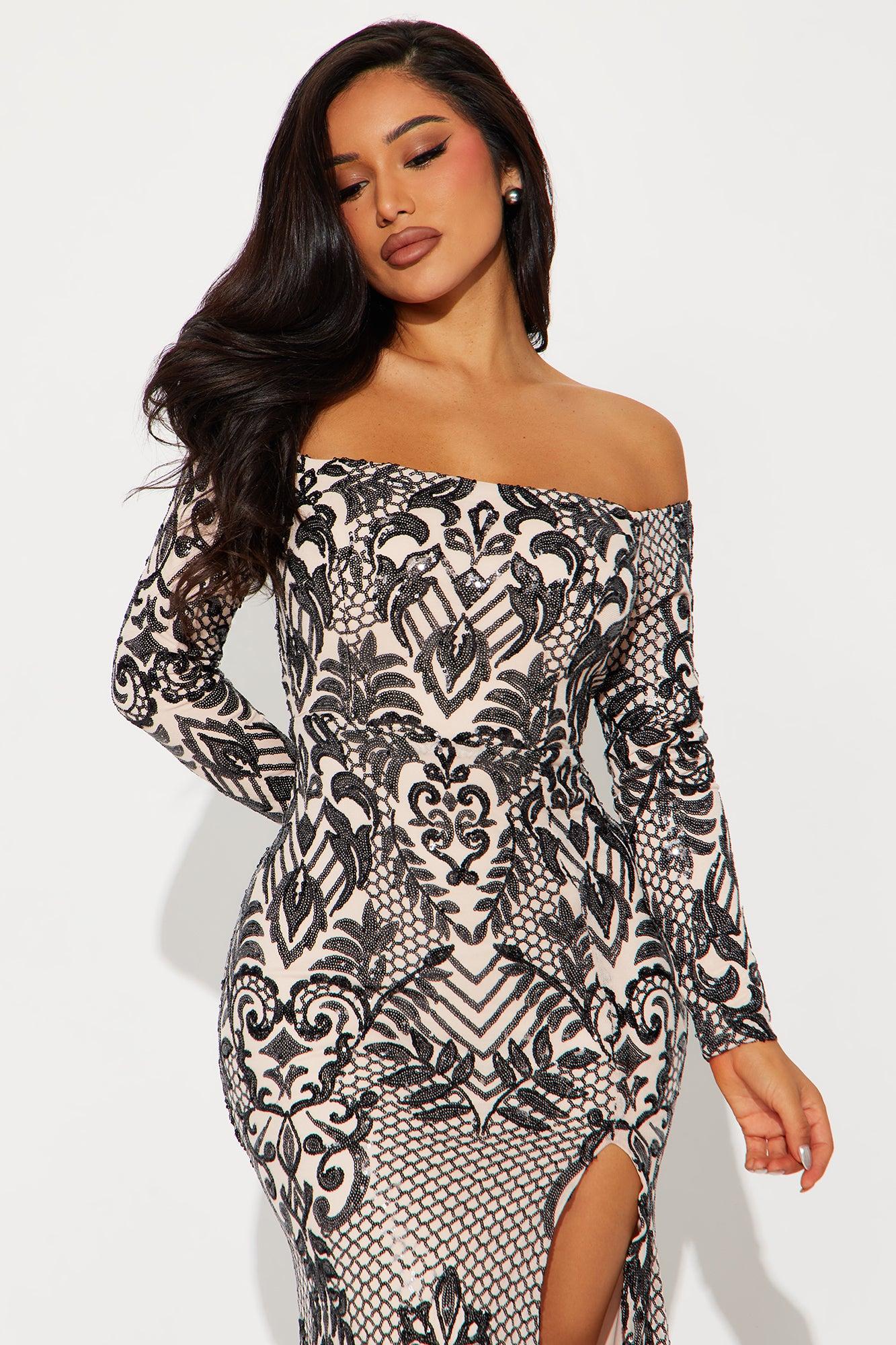 Lisa Long Sleeve Sequin Gown - Black/combo Product Image