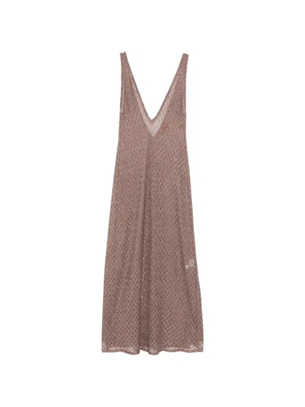 MISSONI Open Knit V-neck Knitted Dress In Brown Product Image