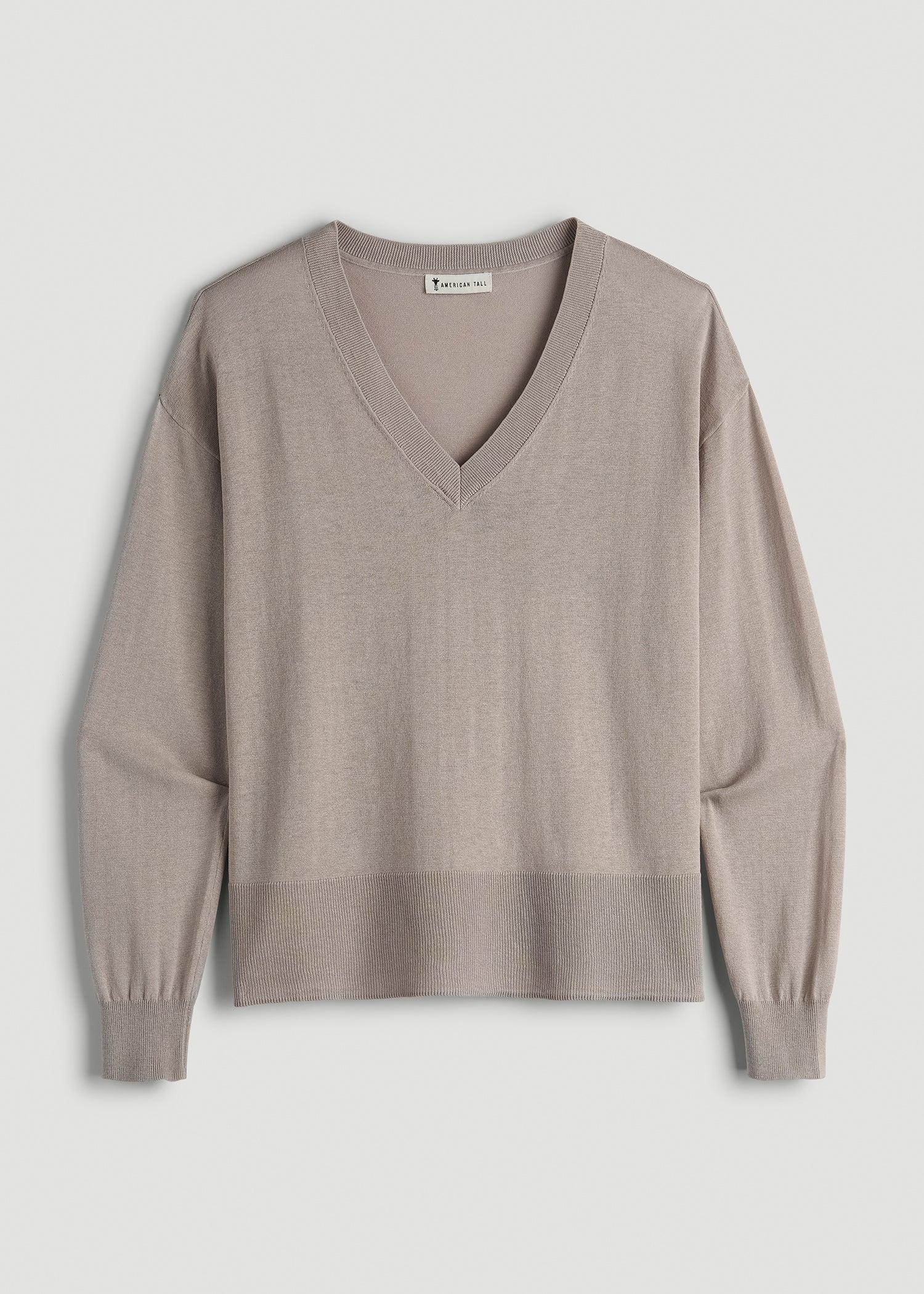 Linen Blend Split Hem V-Neck Sweater for Tall Women in Atmosphere Female Product Image