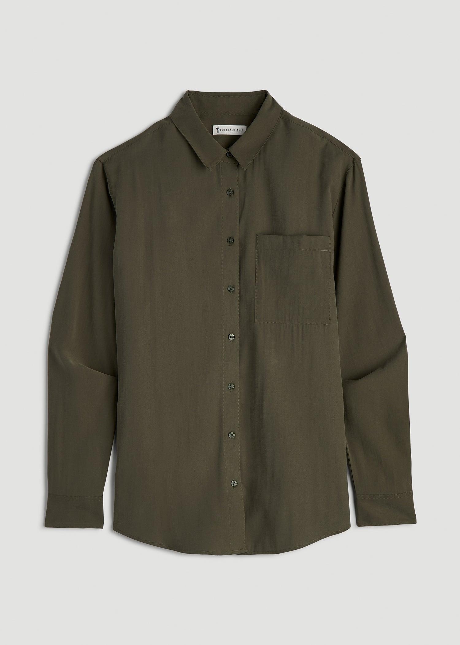 Relaxed Button-Up Single-Pocket Blouse for Tall Women in Forest Night Female Product Image