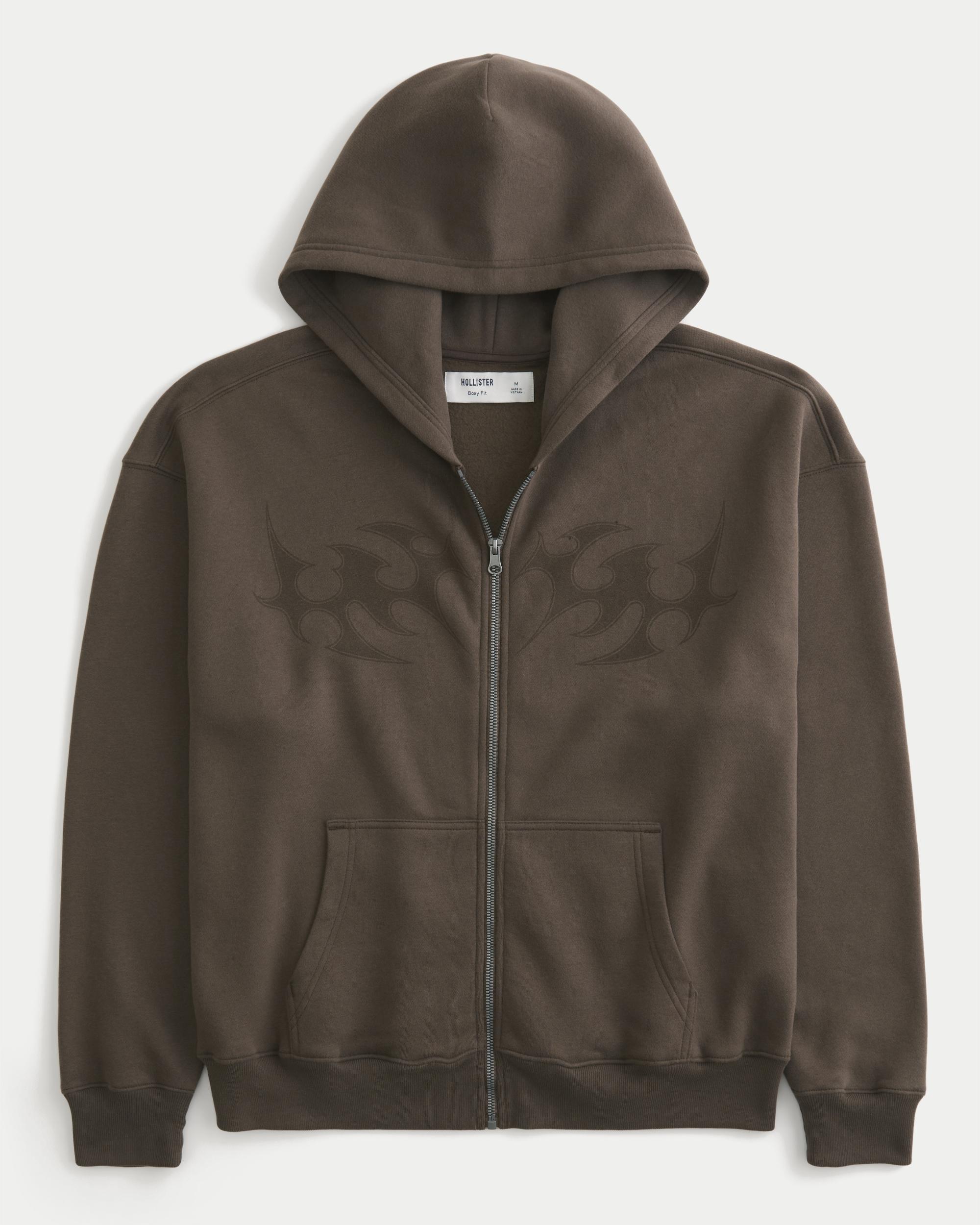 Boxy Flame Graphic Zip-Up Hoodie Product Image