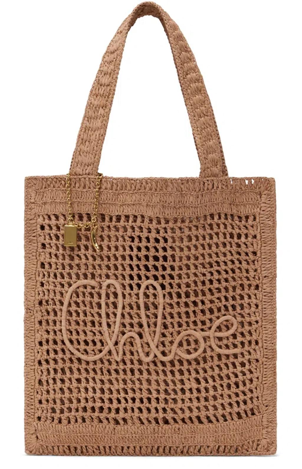 CHLOÉ Chloe Women Antiqued Pink Raffia Estate Banana Shopping Bag In Pattern Product Image