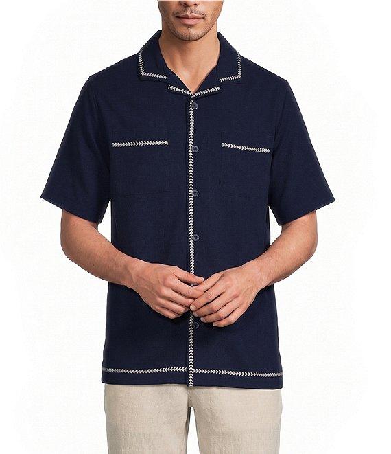 Caribbean Solid Cross Hatch Short Sleeve Woven Camp Shirt Product Image