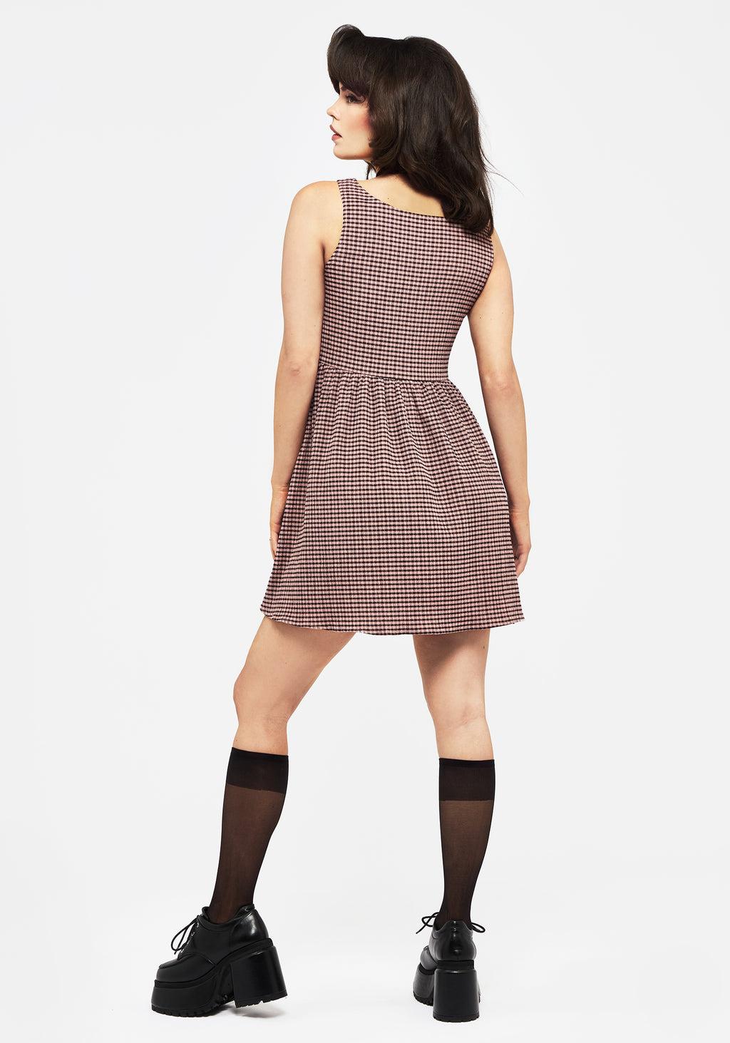 Midora Crinkle Check Mini Skater Dress Product Image