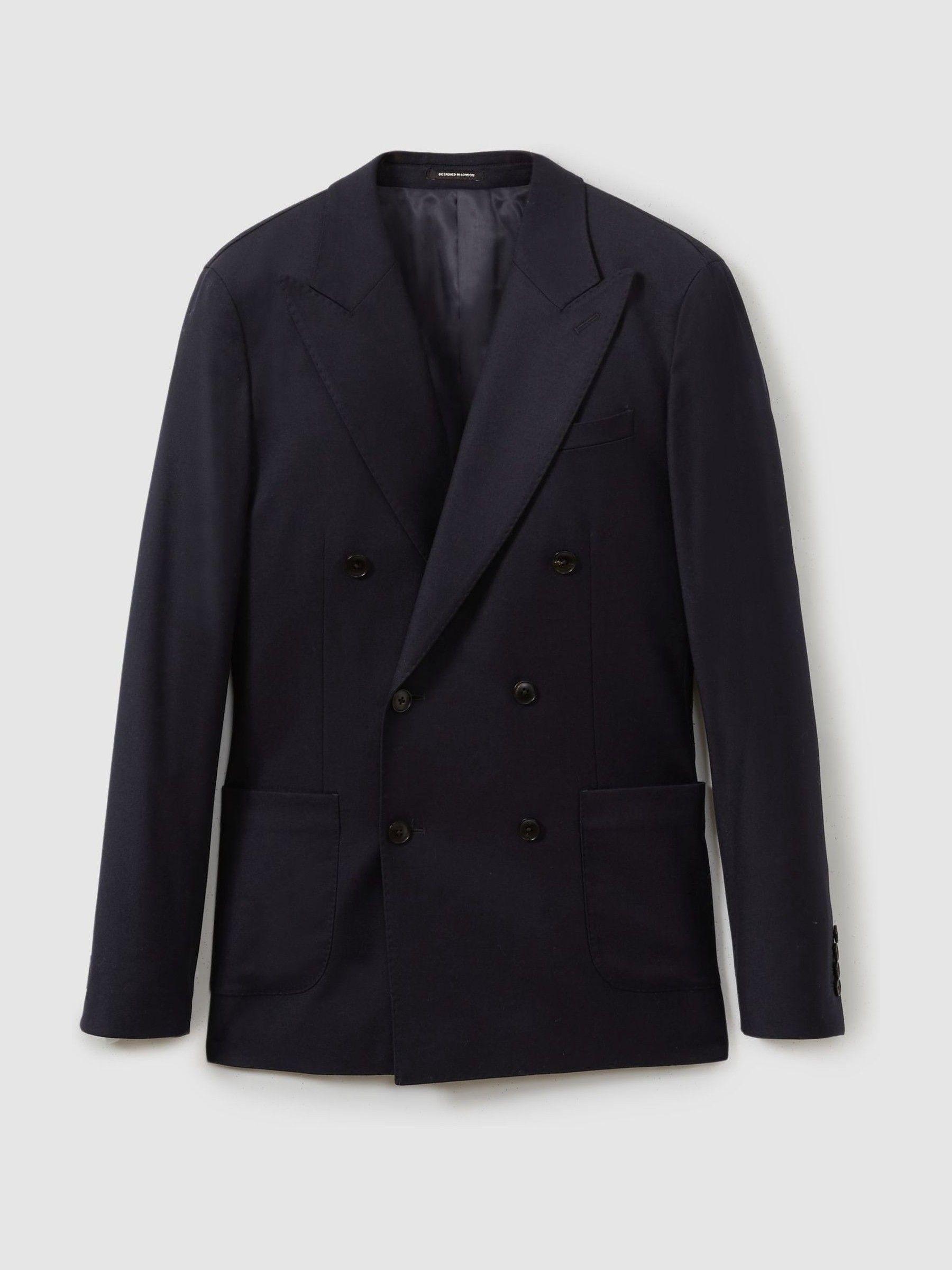 Double Breasted Suit Jacket in Wool-Blend in Navy Product Image