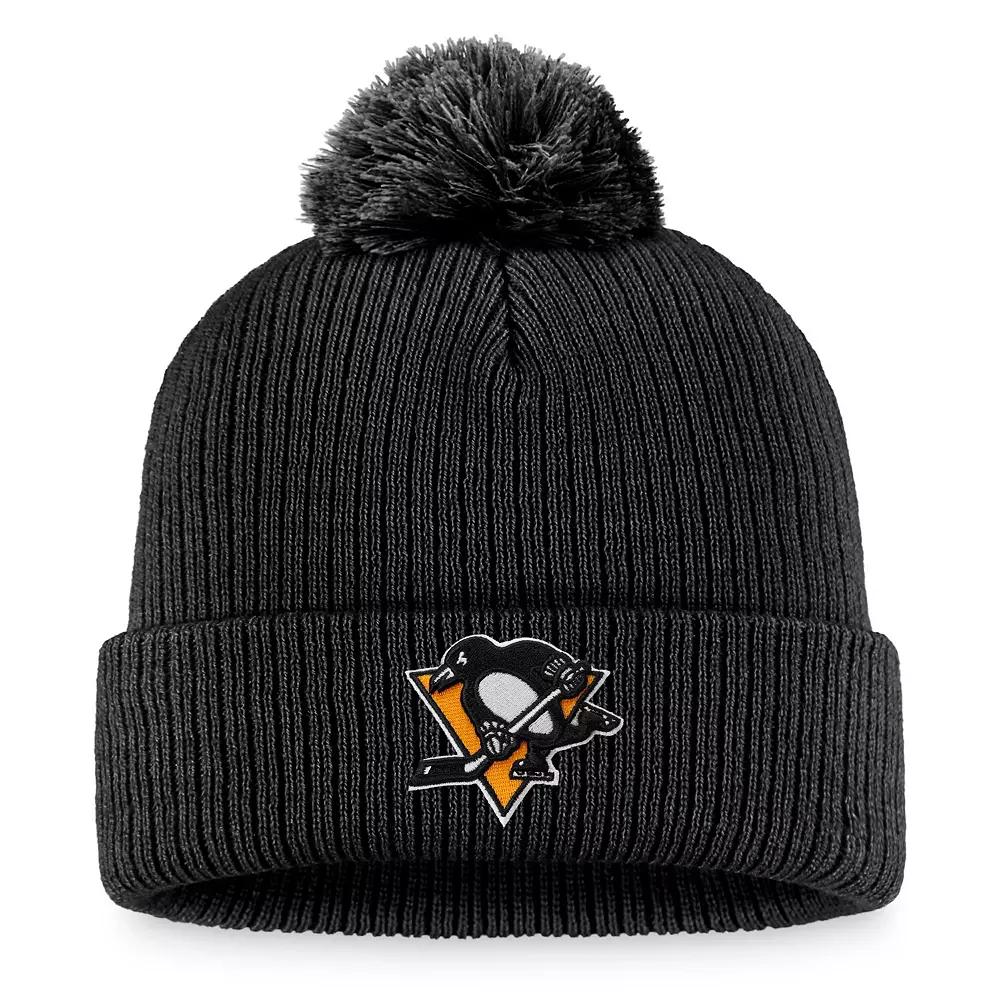 Men's Fanatics Branded Black Pittsburgh Penguins Core Primary Logo Cuffed Knit Hat with Pom Product Image