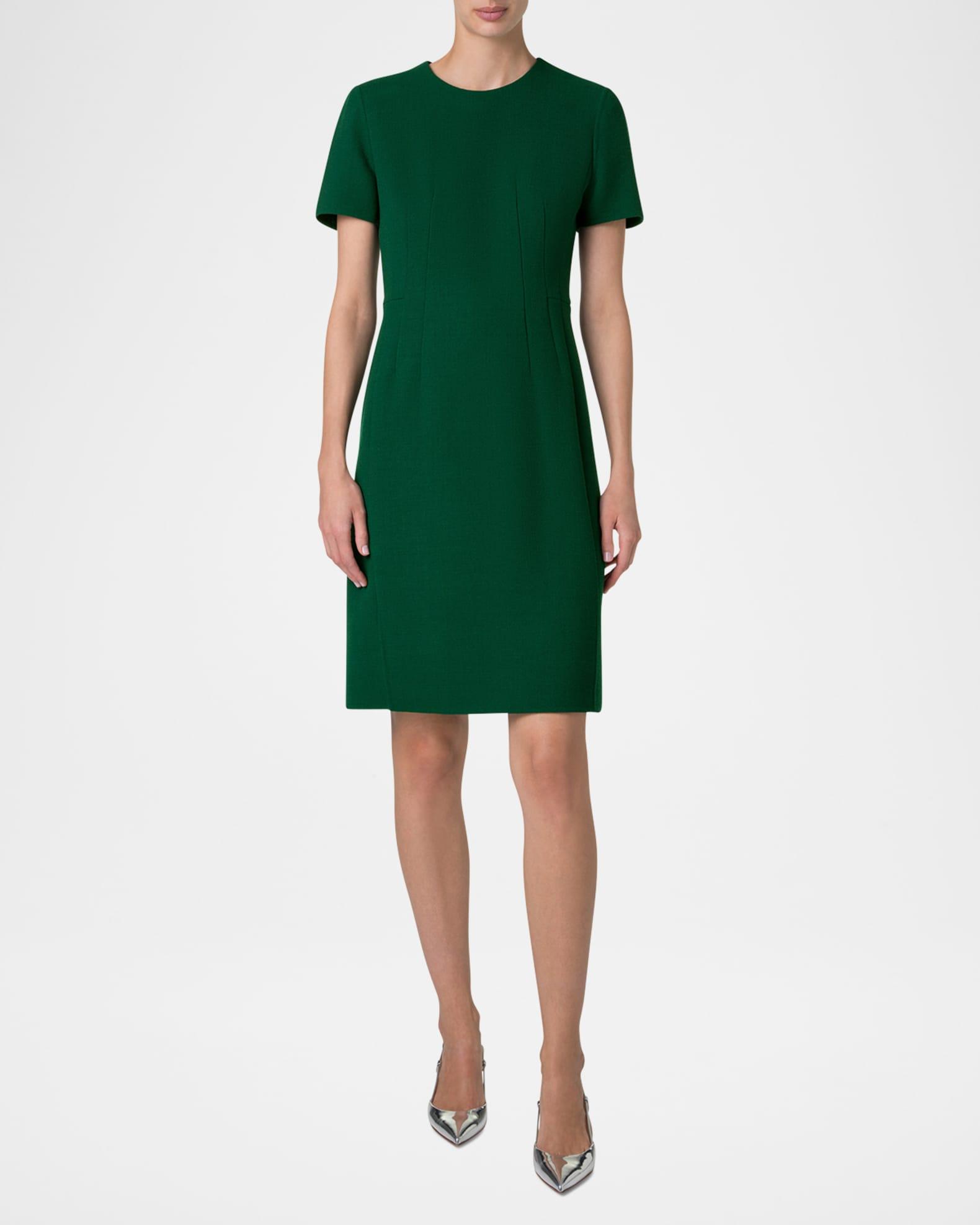 Short-Sleeve Wool Crepe Sheath Dress Product Image