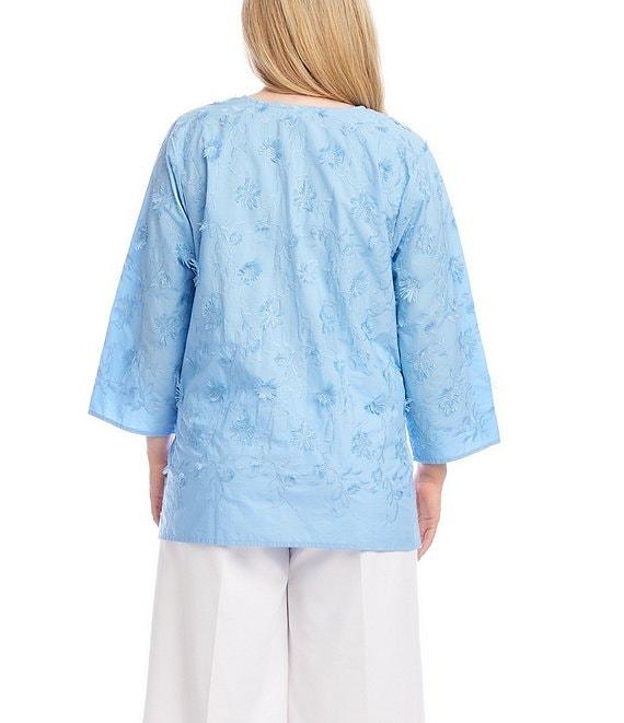 Karen Kane Plus Size Embroidered Split V-Neck 3/4 Sleeve Tunic Product Image