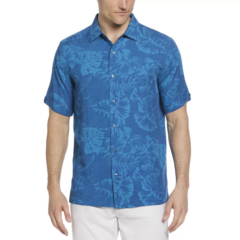 Mens Cubavera Tropical Leaves Short Sleeve Button-Down Shirt Blue Blue Product Image