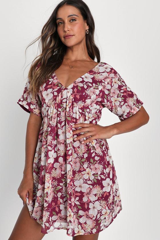 Ready to Adore Red Floral Print Clip Dot Babydoll Mini Dress Product Image