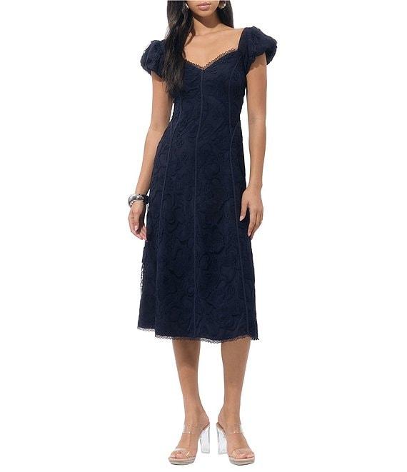 Adelyn Rae Sweetheart Neck Cap Sleeve Embroidered Lace Midi Dress Product Image