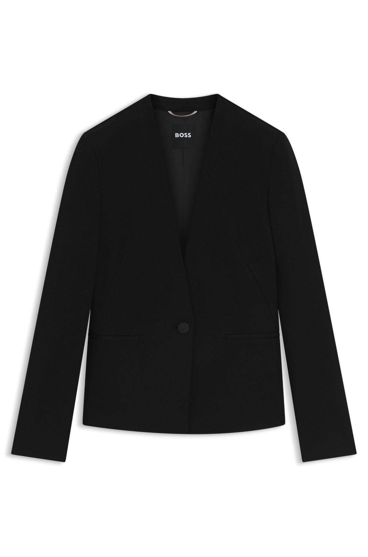 BOSS - Collarless regular-fit blazer with hardware button - Black Product Image