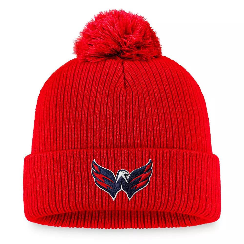 Men's Fanatics Branded Red Washington Capitals Core Primary Logo Cuffed Knit Hat with Pom Product Image