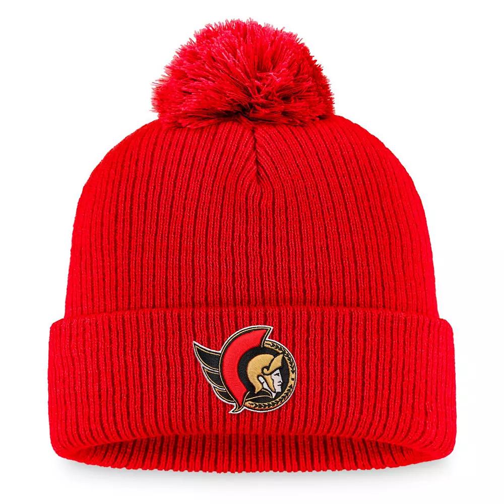 Men's Fanatics Branded Red Ottawa Senators Core Primary Logo Cuffed Knit Hat with Pom, Sen Red Product Image