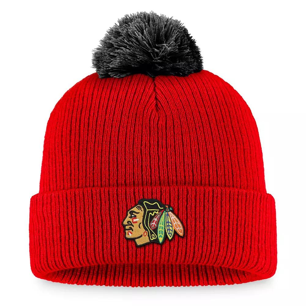 Men's Fanatics Branded Red Chicago Blackhawks Team Cuffed Knit Hat with Pom Product Image