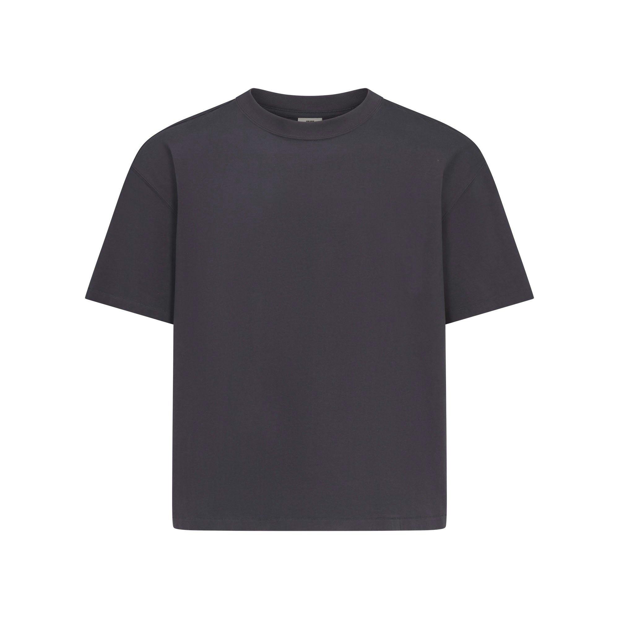 HEAVYWEIGHT COTTON MENS RELAXED CROPPED CREW NECK T-SHIRT | RAVEN Product Image