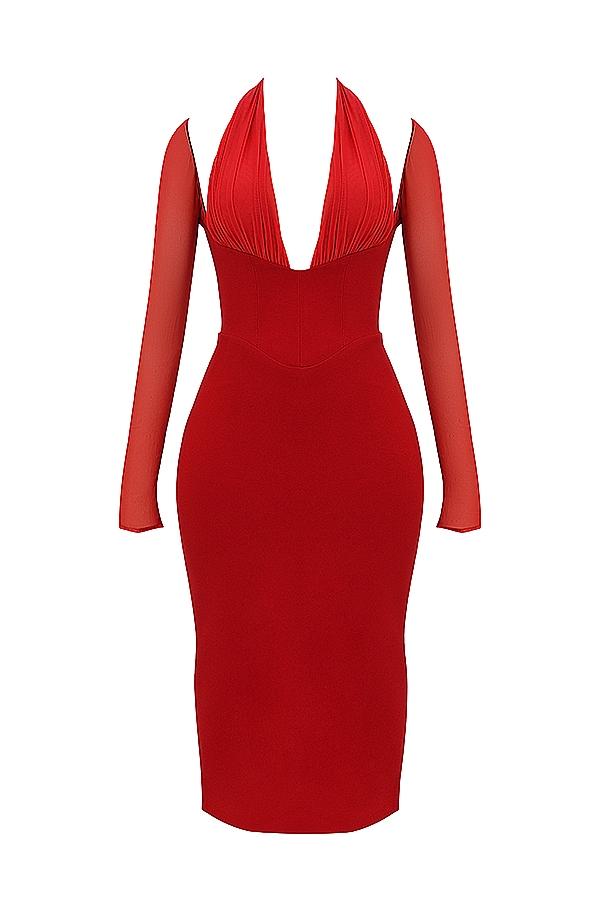 Yasmin  scarlet plunge midi dress Product Image