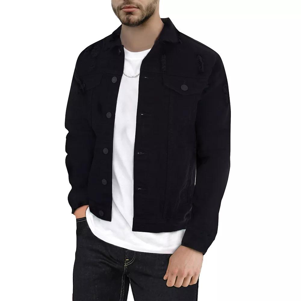 Men's Xray Washed Ripped Denim Jacket, Size: Medium, Black Product Image