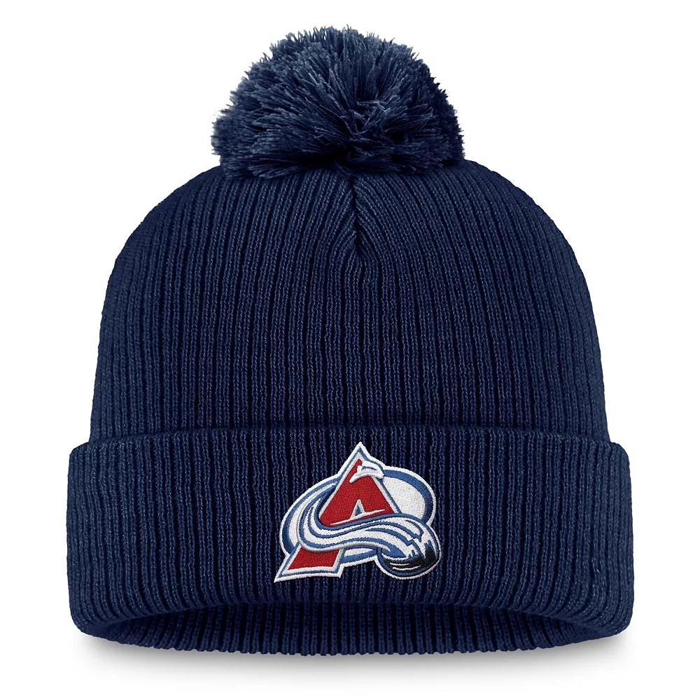 Men's Fanatics Navy Colorado Avalanche Primary Logo Cuffed Knit Hat with Pom, Blue Product Image