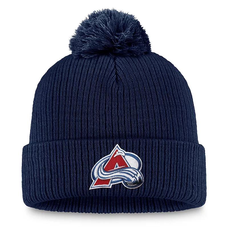 Men's Fanatics Navy Colorado Avalanche Primary Logo Cuffed Knit Hat with Pom, Blue Product Image