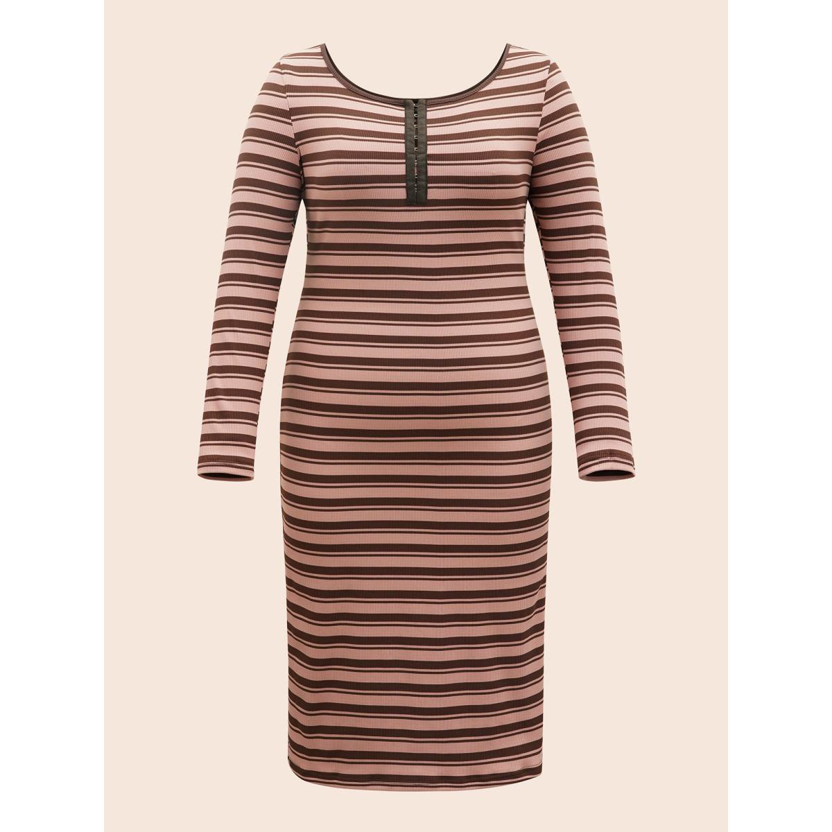 Plus Size U Neck Striped Pit Strip Dress DustyPink Women Casual Texture U-neck Long Sleeve Curvy BloomChic 26/4X Product Image
