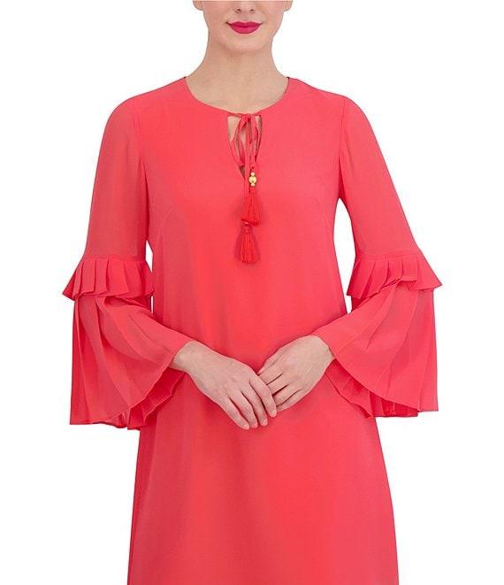 Vince Camuto 3/4 Sleeve Tie Front Chiffon Float Wide Pleated Dress Product Image