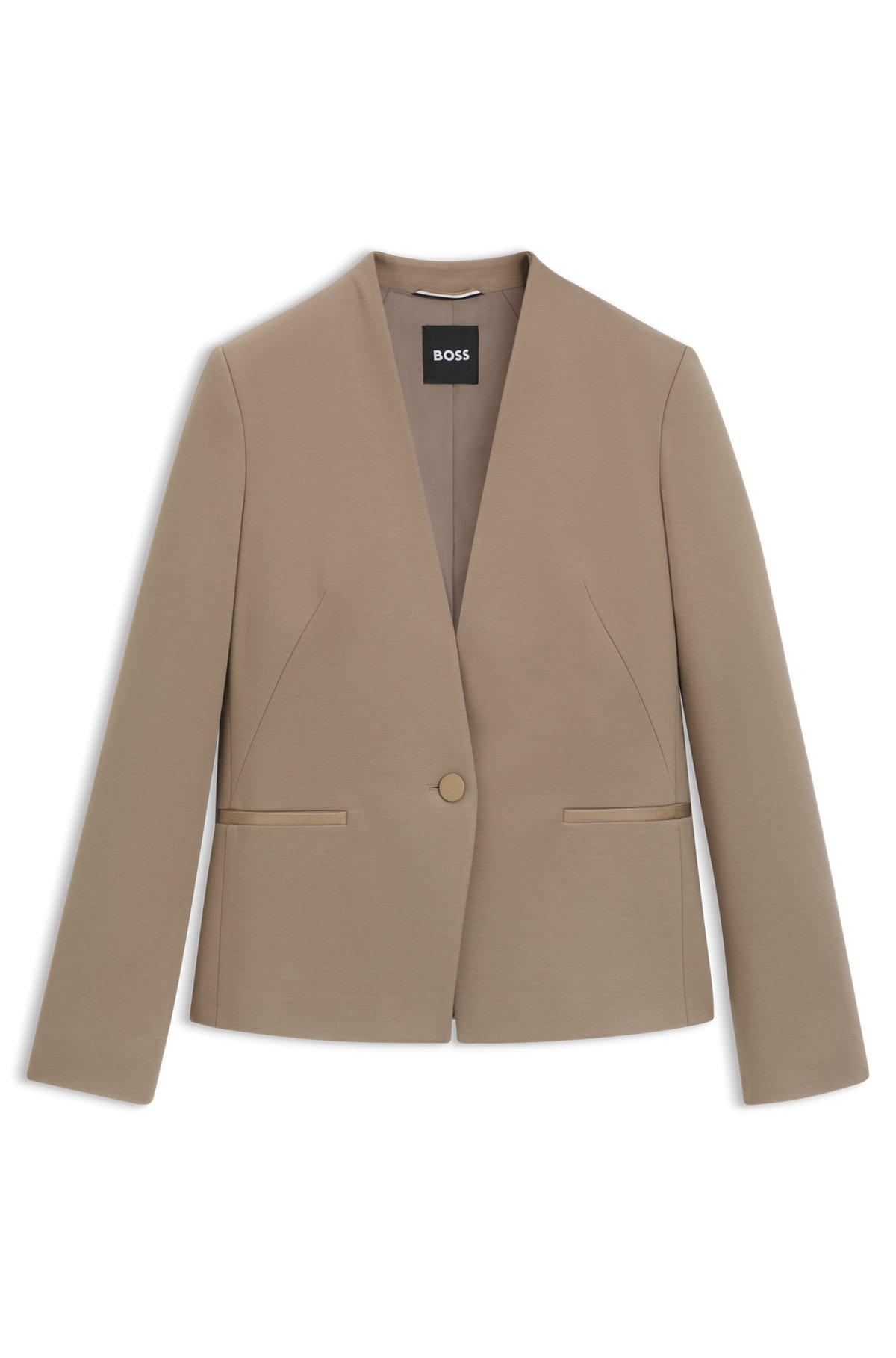 BOSS - Collarless regular-fit blazer with hardware button - Light Brown Product Image