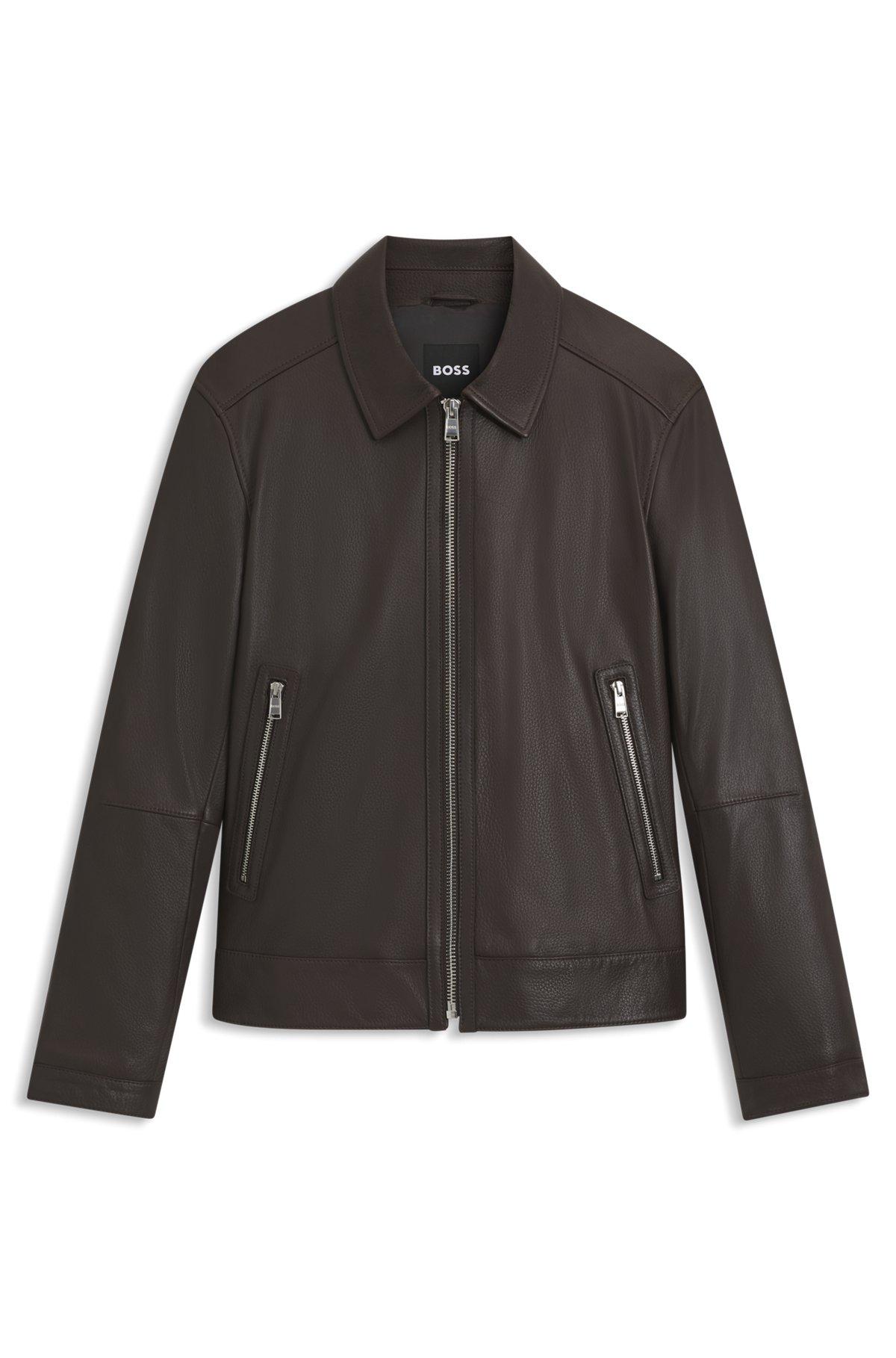 Regular-fit leather jacket with zip closure Product Image