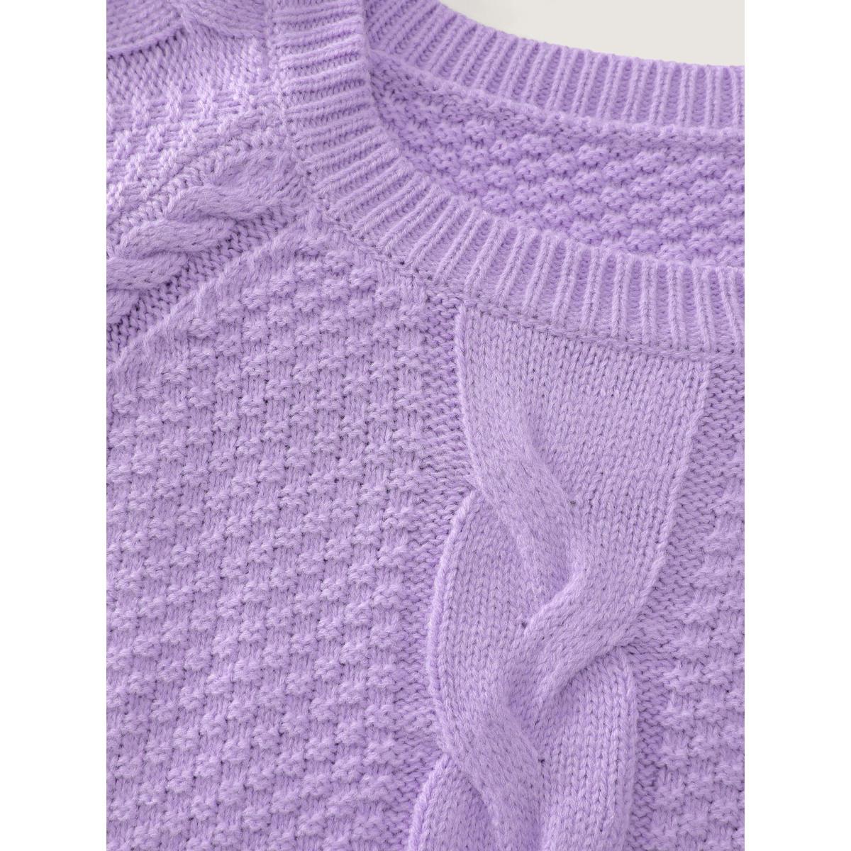 Plus Size Cable Knit Raglan Sleeve Pullover Lilac Women Leisure Loose Long Sleeve Round Neck Casual Pullovers BloomChic 22-24/3X Product Image