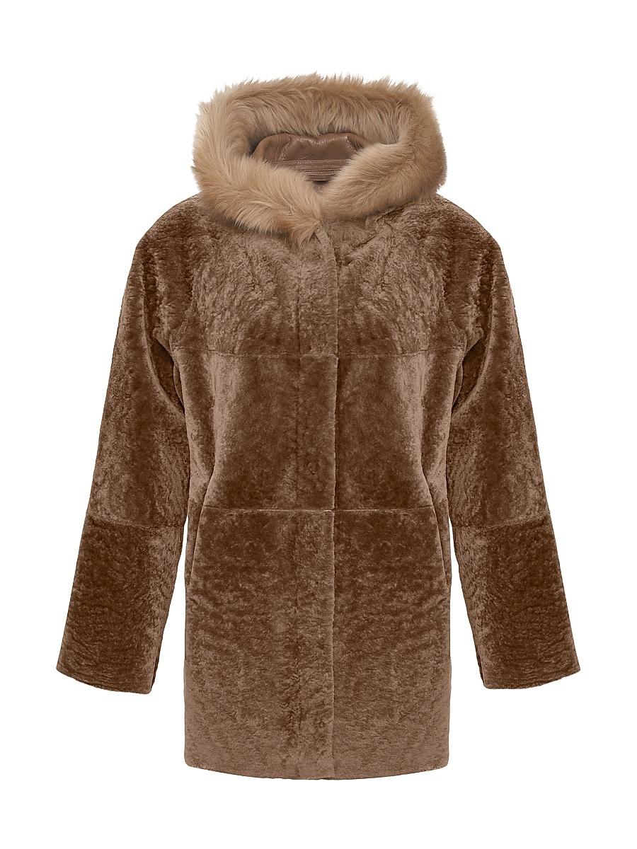 Womens Reversible Textured Shearling Lamb Parka with Merinillo Shearling Lamb Hood Trim Product Image