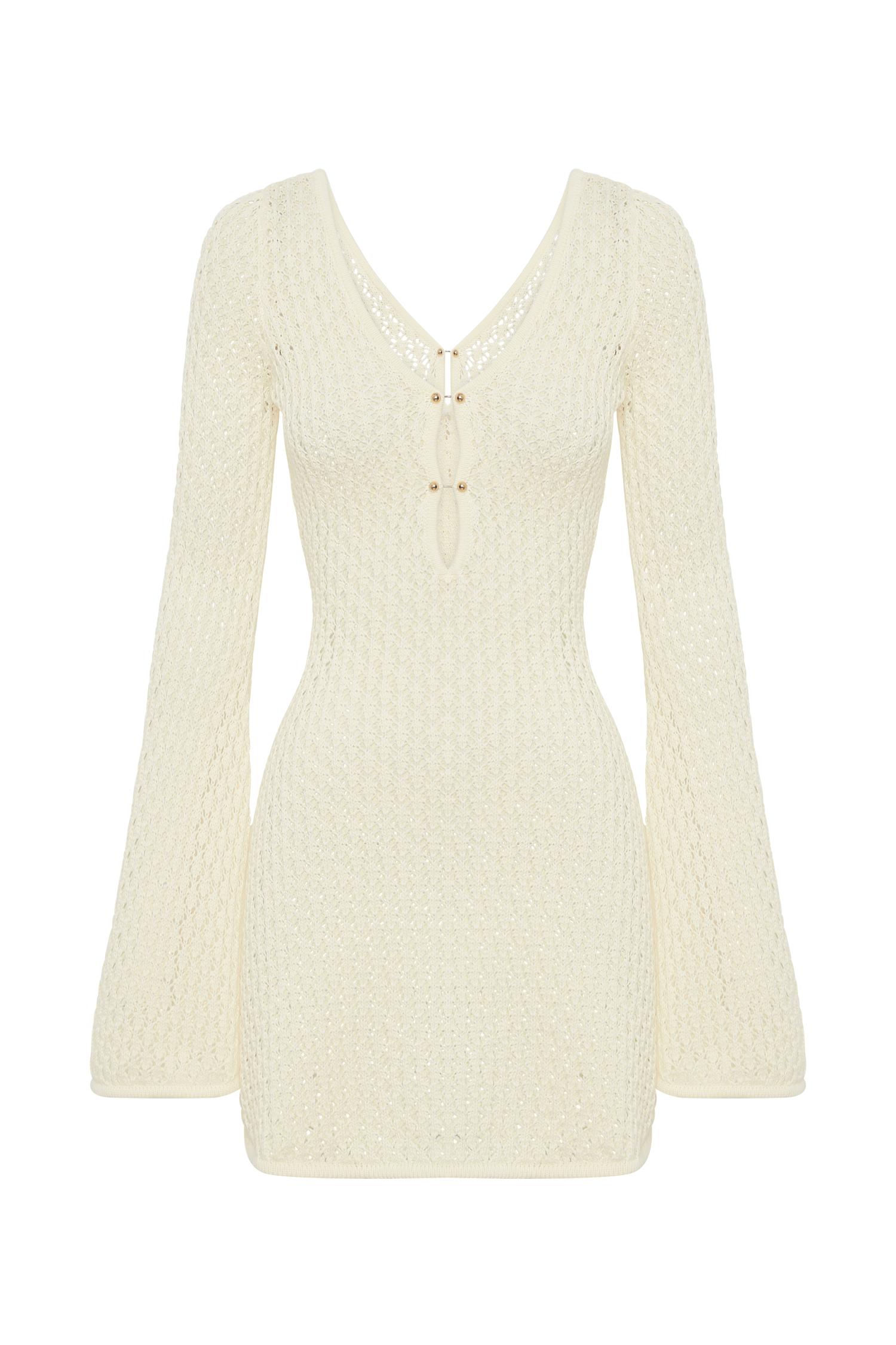 Kayleigh Crochet Knit Mini Dress - White Product Image