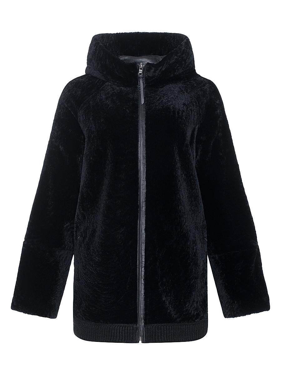 Womens Reversible Textured Shearling Lamb Zip Parka with Ribbed Hem Product Image