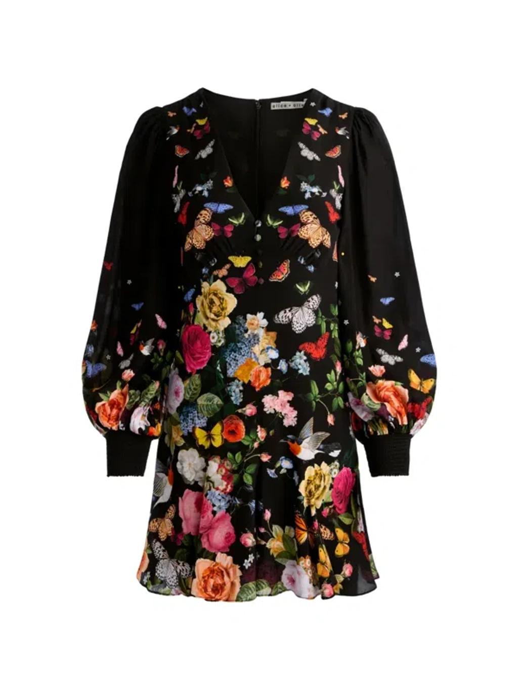 ALICE AND OLIVIA Irene Mini Dress Solar Strength Black In Multi Product Image