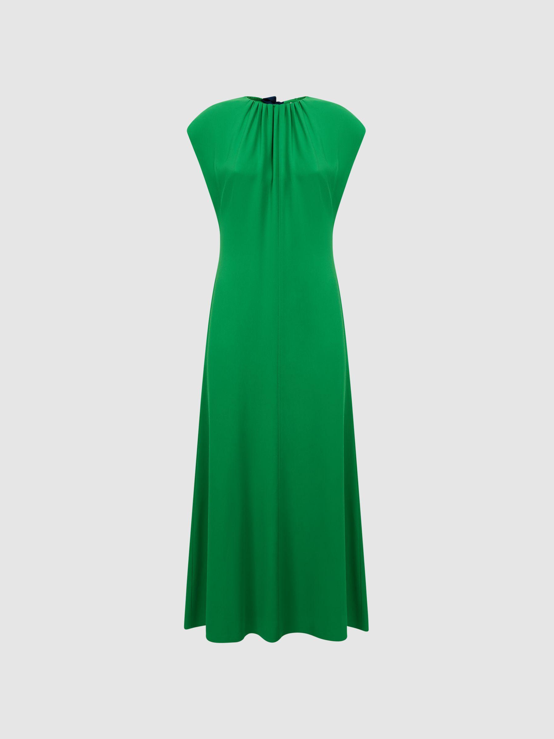 Florere Tie Neck Midi Dress in Bright Green Product Image