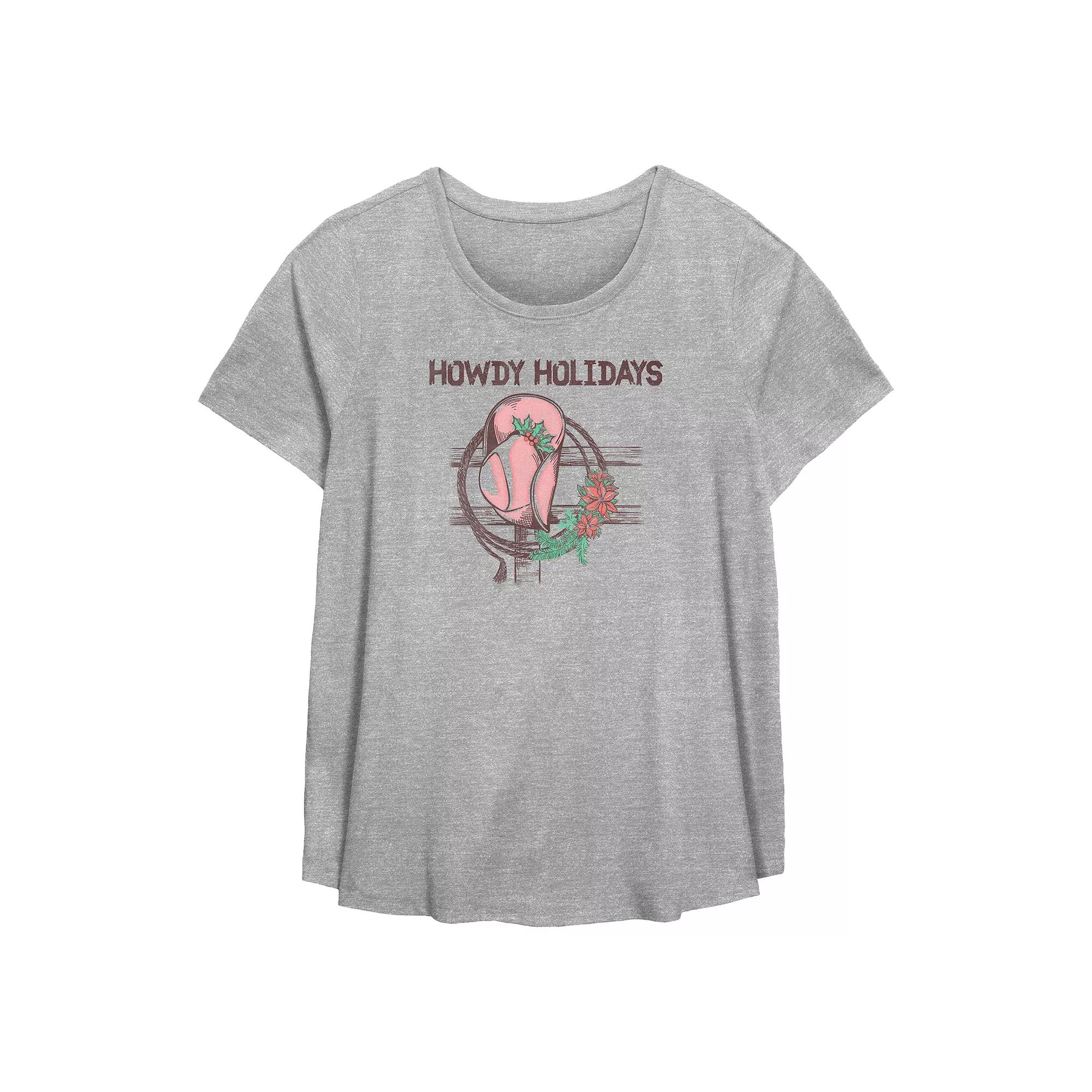 Plus Size Howdy Holidays Cowgirl Hat Flowy Graphic Tee, Women's, Size: 5XL, Grey Gray Product Image