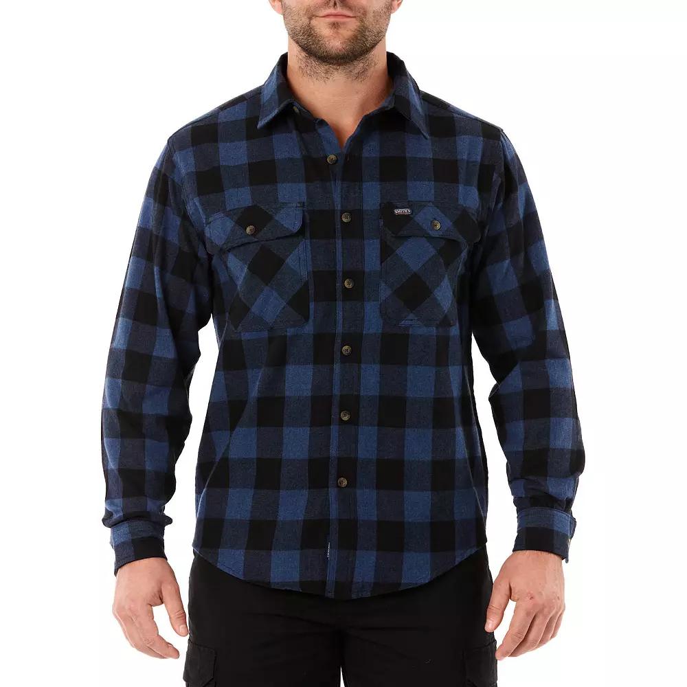 Mens Smiths Workwear Regular-Fit Buffalo Plaid Two-Pocket Flannel Button-Down Shirt Grey Ivy Blue Product Image