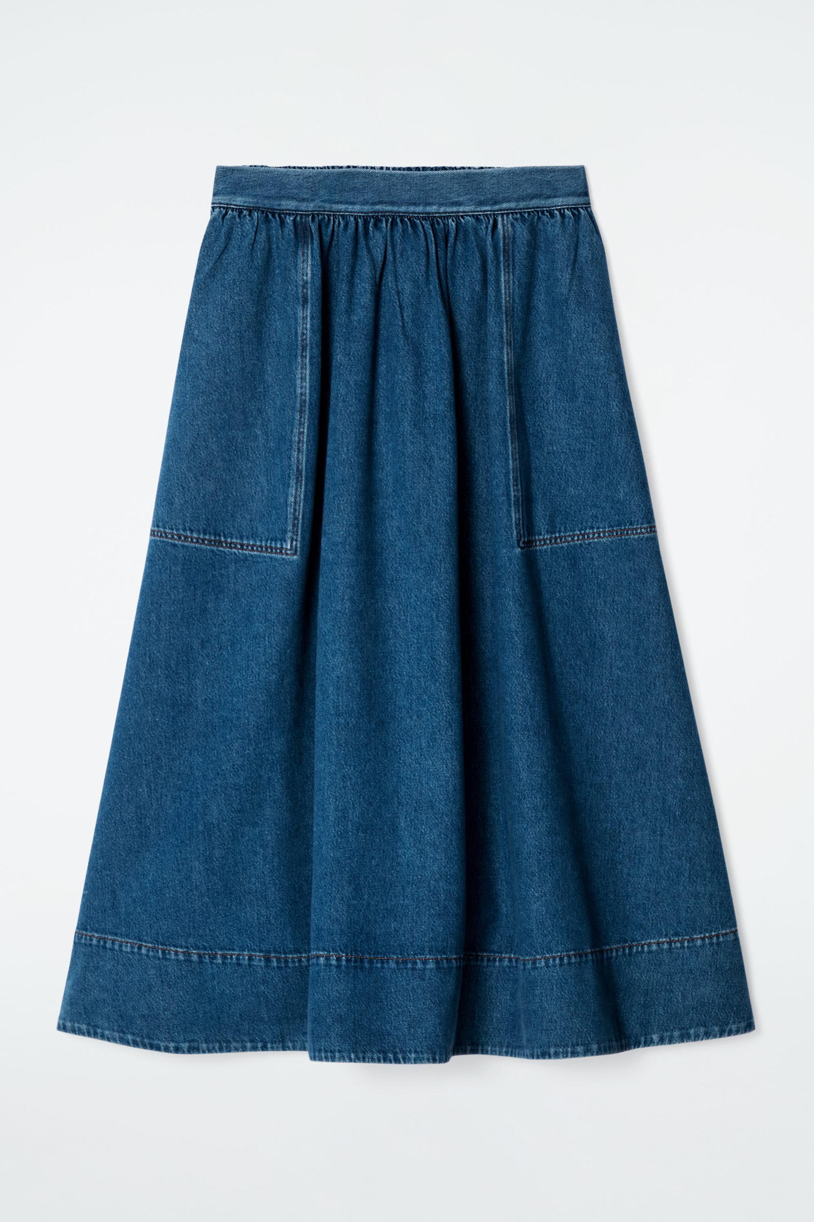 ELASTICATED DENIM MIDI SKIRT Product Image