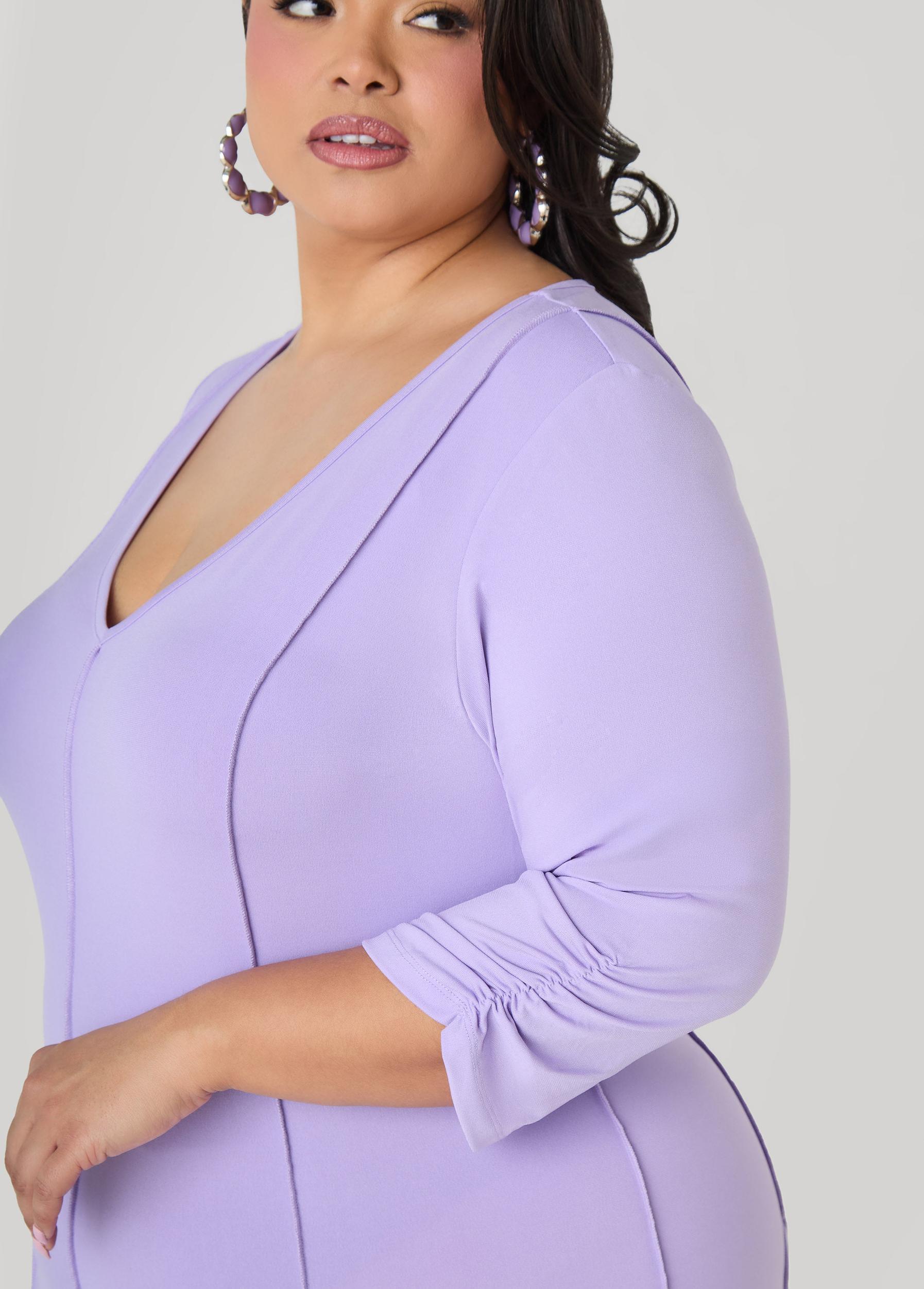 Ruched Sleeve Seamed Maxi Dress Product Image
