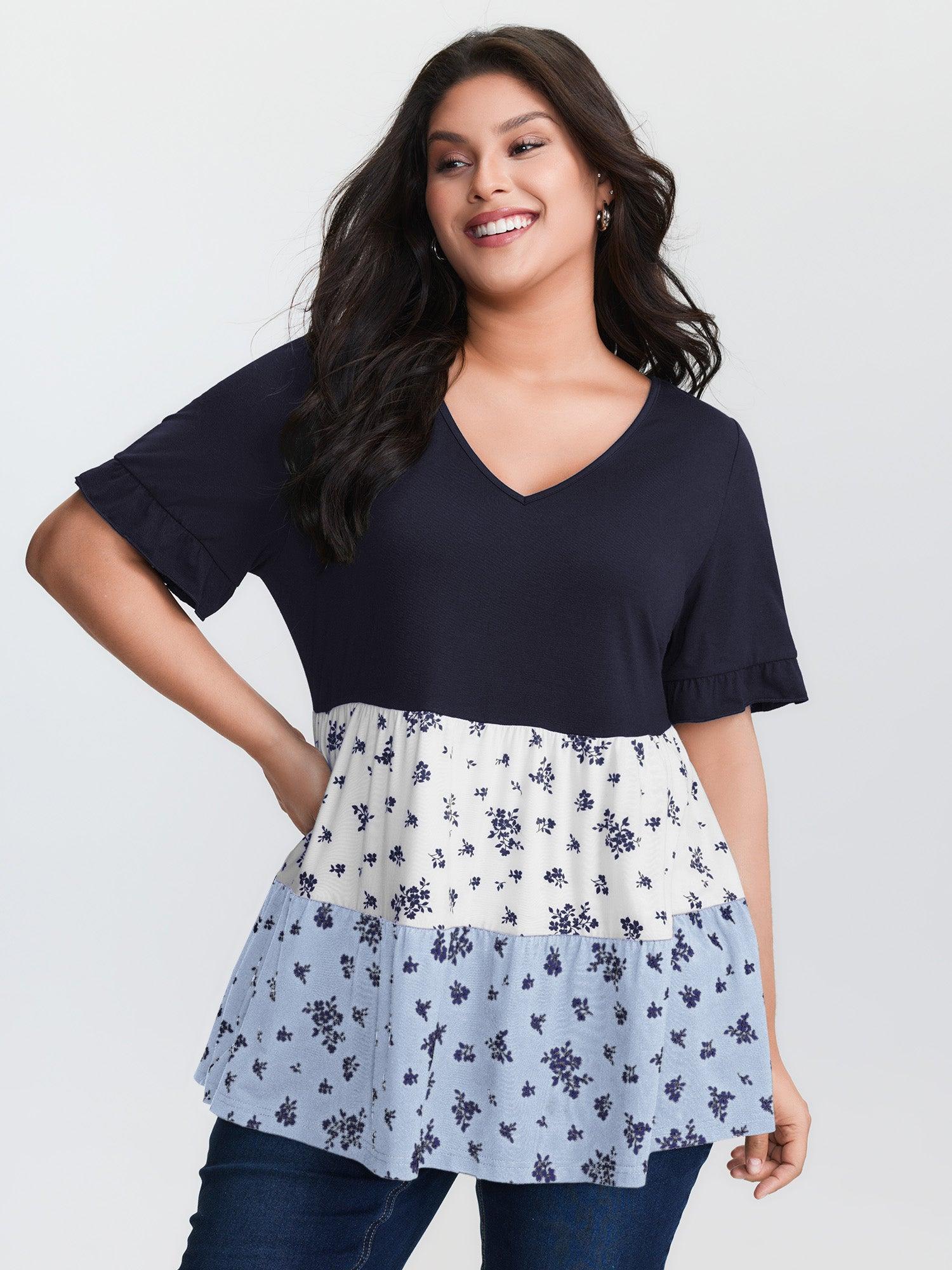 Color Contrast Floral Print Tiered Top Female Product Image