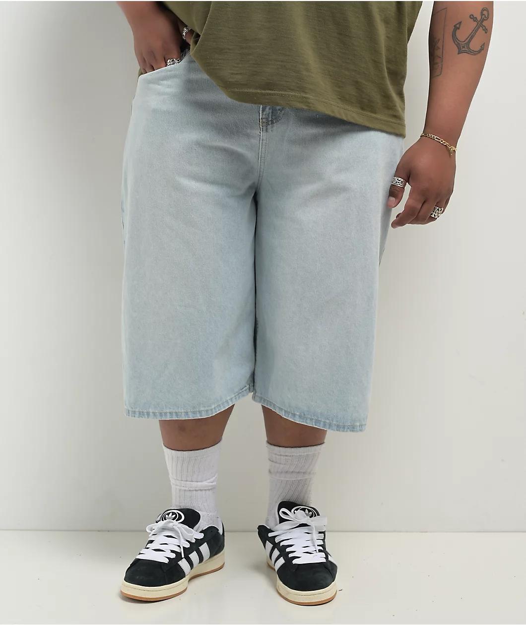 Empyre Colby Ultra Wide Blue Wash Denim Skate Shorts Product Image