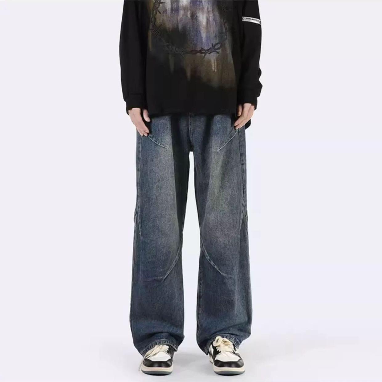 Sopula American Cleanfit Retro Patchwork Straight Wide-Leg Jeans Product Image