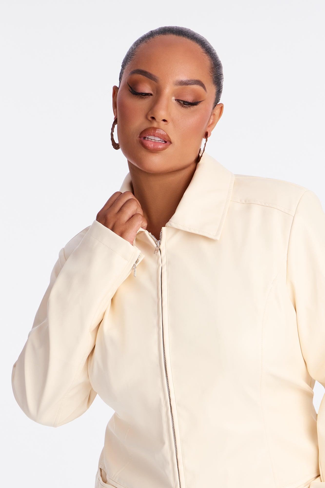 Kennedy Belted Faux Leather Zip Up Coat - Bone Female Product Image