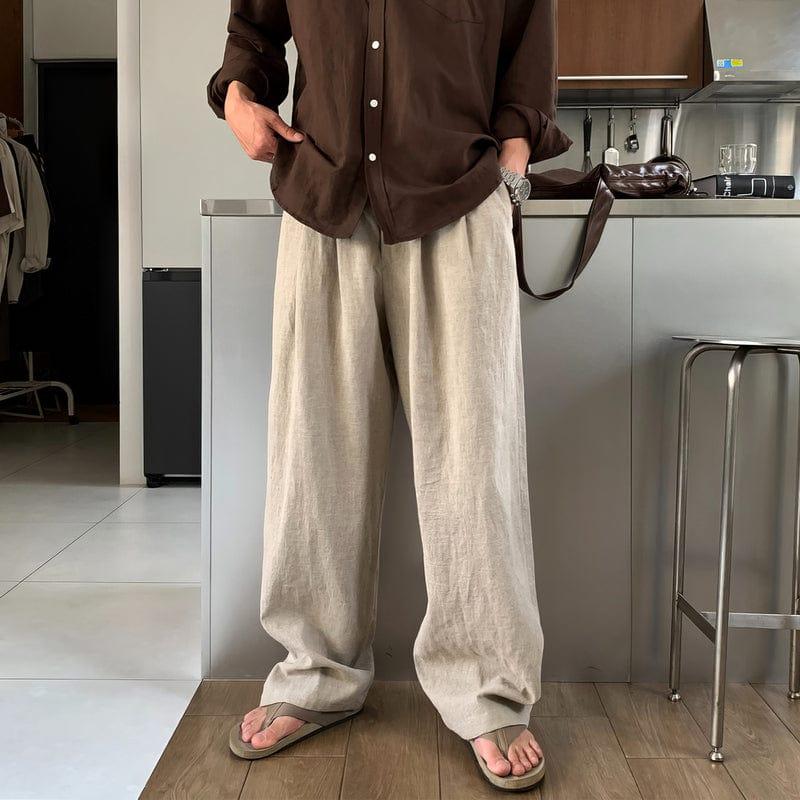 RT No. 12684 LINEN PLEATED FOLDED STRAIGHT PANTS Product Image