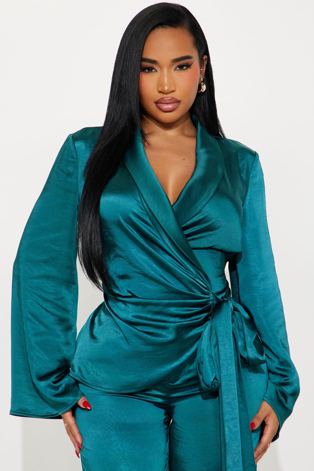 One And Only Satin Blazer Set - Teal Female Product Image