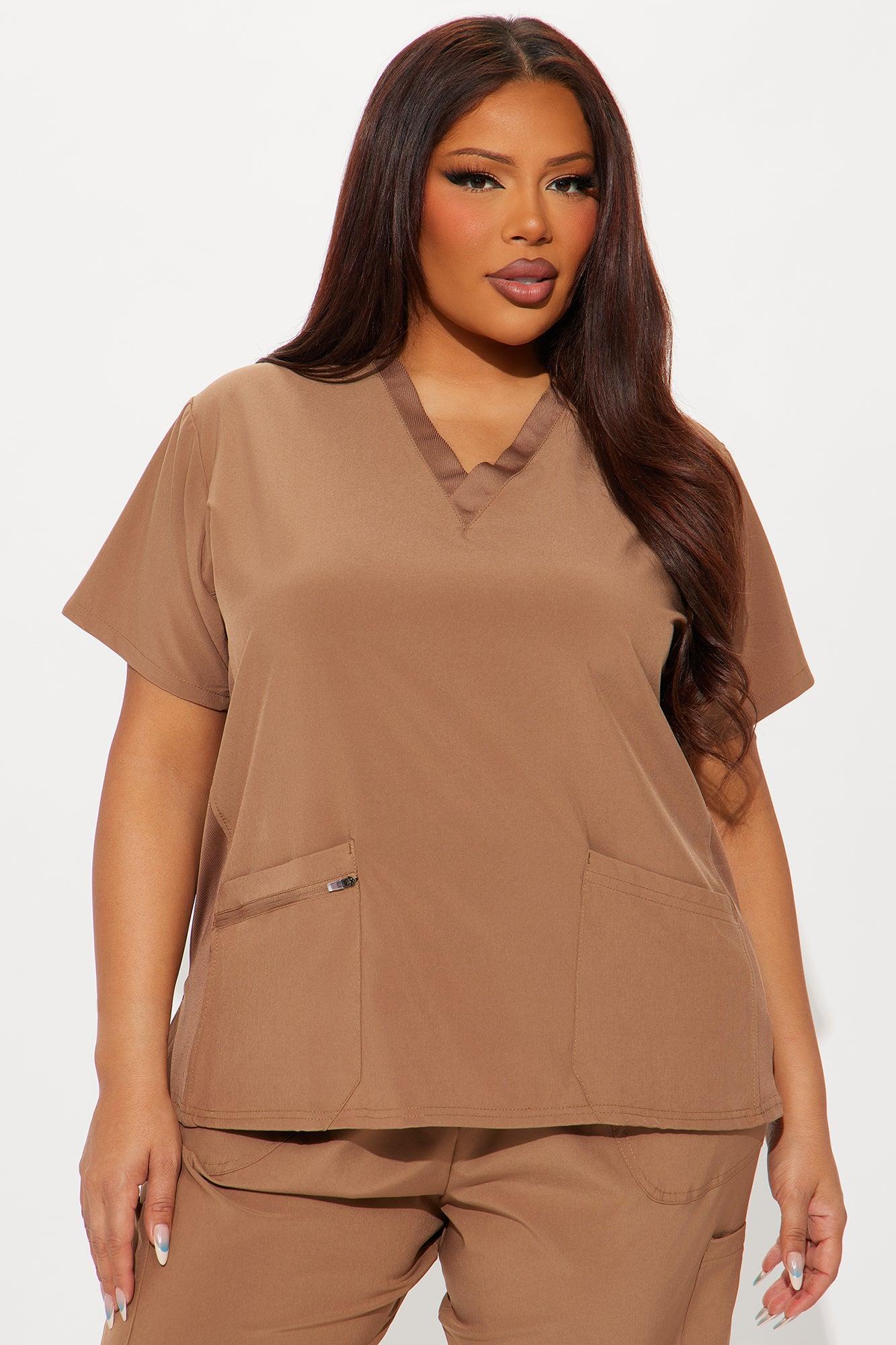 Check Up Side Rib Stretch Uniform Scrub Jogger Set - Chocolate Female Product Image