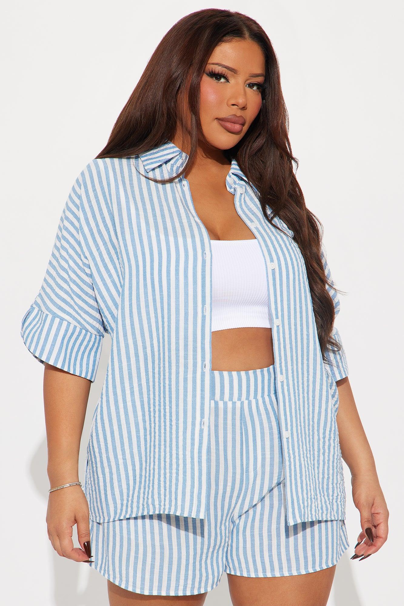 Casual Getaway Linen Short Set - Blue/combo Product Image