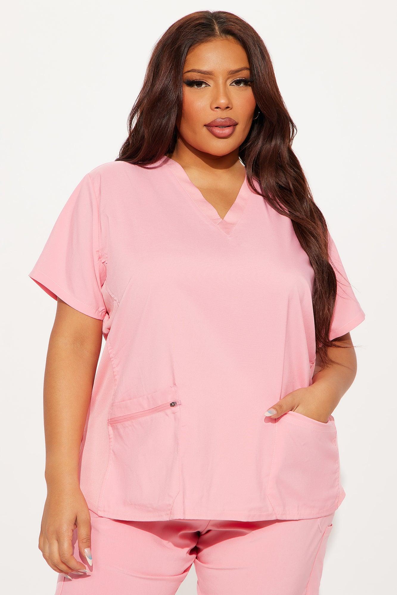 Check Up Side Rib Stretch Uniform Scrub Jogger Set - Peach Female Product Image